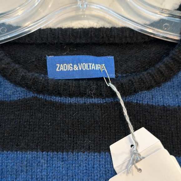 ZADIG&VOLTAIRE women's black and blue stripe crewneck sweater. Size XS/S - Picture 3 of 9